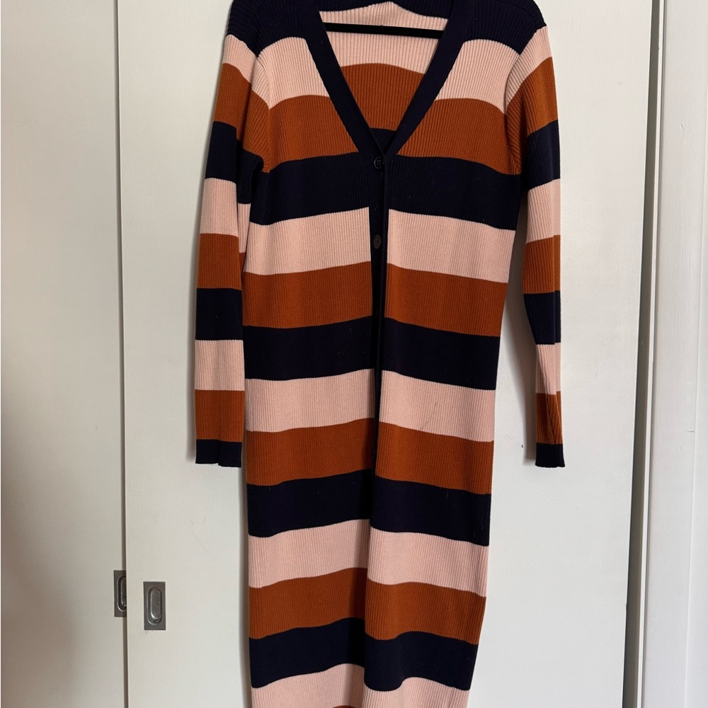 Striped Button Up Knit Color Block Dress